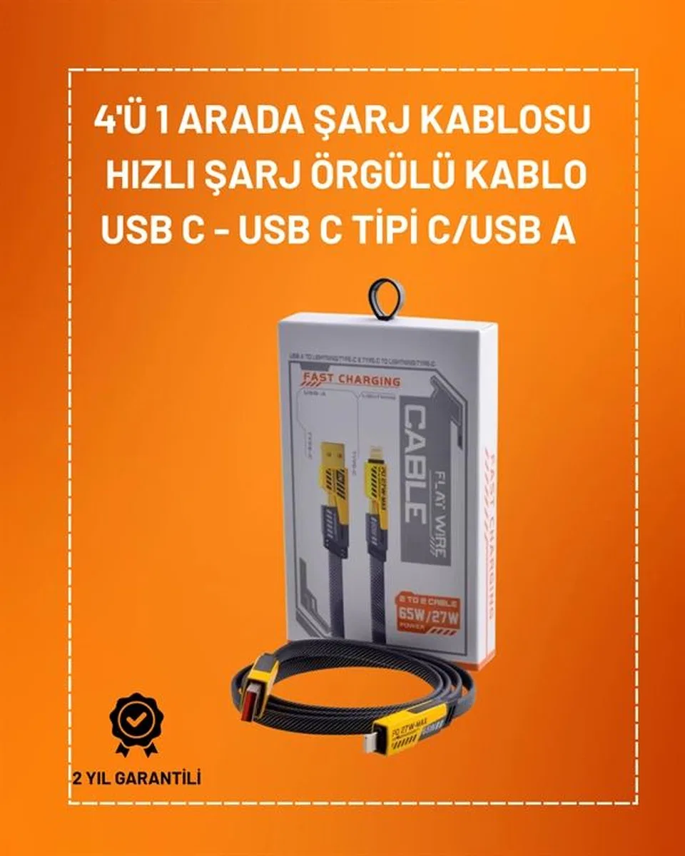 4'ü 1 Arada Usb Hızlı Şarj Ve Veri Kablosu – 65w Güç, Çoklu Bağlantı, 1. 2m