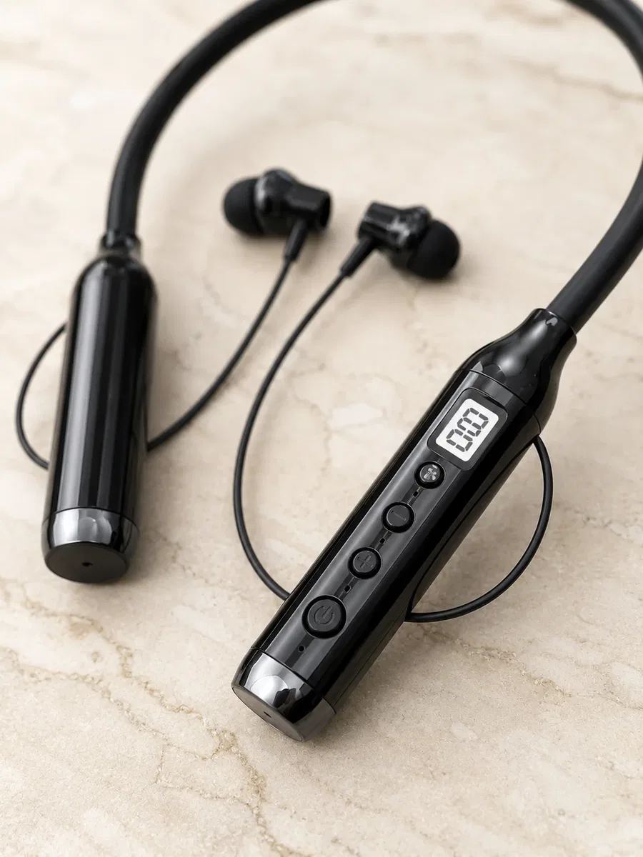 Kablosuz Bluetooth Boyun Kulaklığı 10 Metre Menzilli Mikrofonlu Ses Kontrollü Uzun Kullanım Süreli Kulak İçi Kulaklık görsel 2