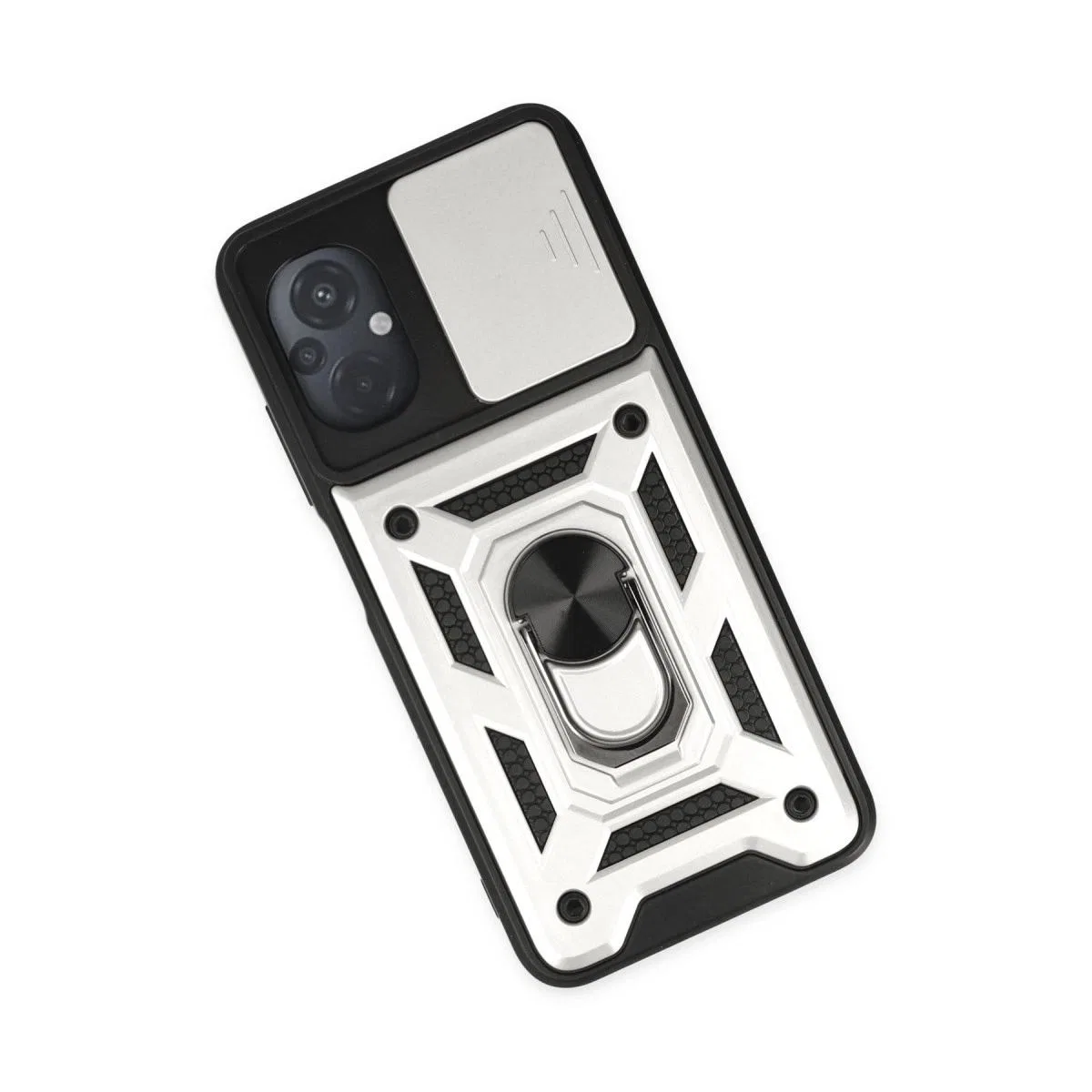 Xiaomi Poco M5 Kılıf Pars Lens Yüzüklü Silikon - Gümüş görsel 3