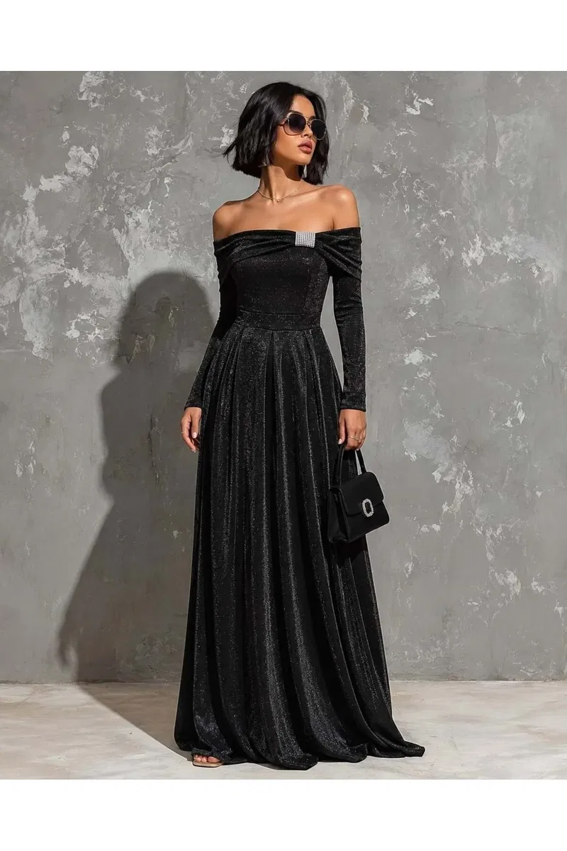 Kadın Trend Model Krep Straplez Abiye Elbise görsel 5