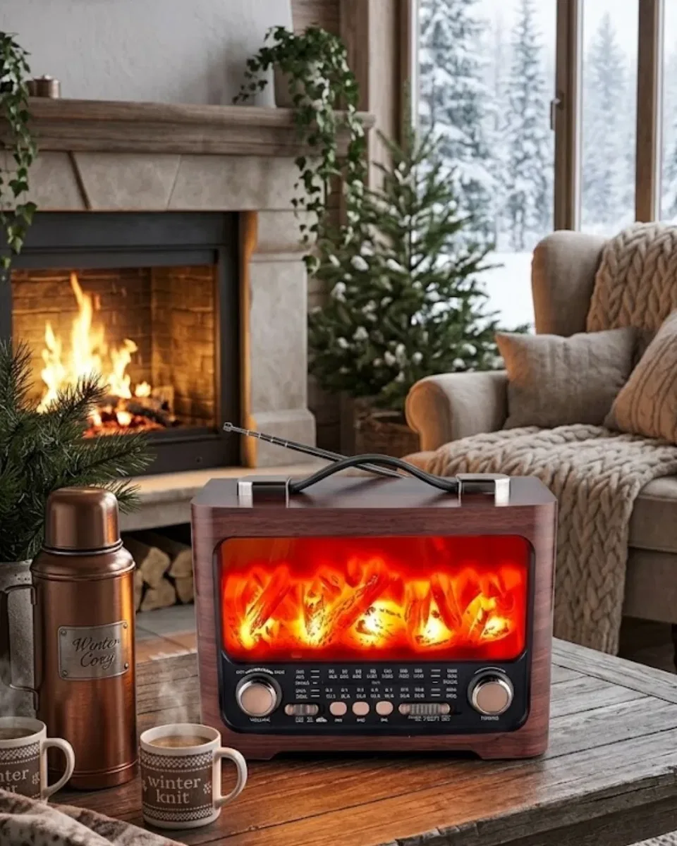 Taşınabilir Şömine Efektli Bluetooth Hoparlör FM Radyo LED Işıklı Müzik Çalar