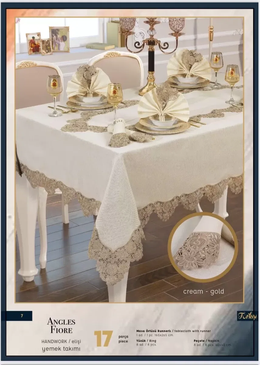 Angles Flora El İşi 17 Parça 8 Kişilik 165 × 265 cm Masa Takımı görsel 3