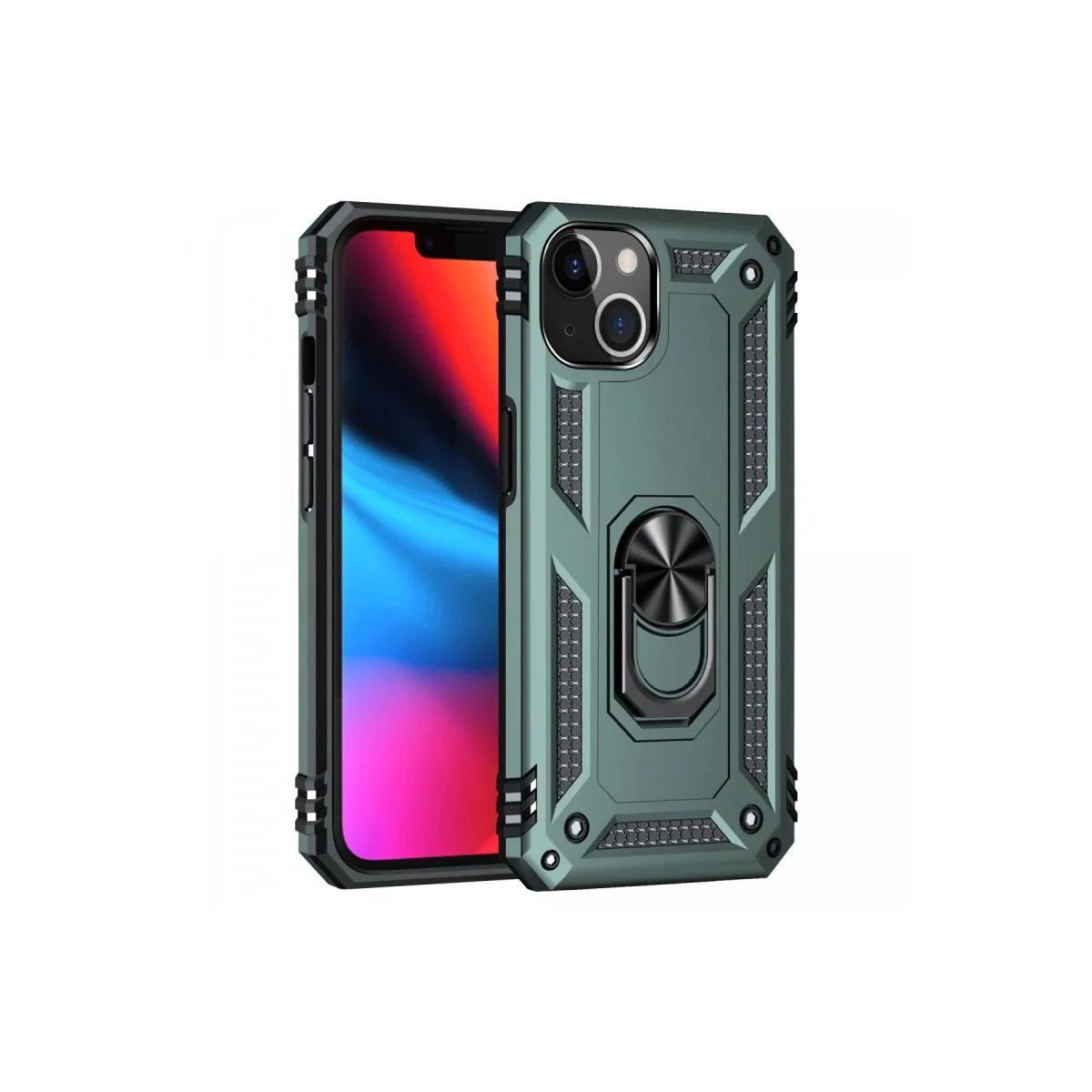 Apple İphone 13 Kılıf Sofya Yüzüklü Silikon Kapak - Yeşil