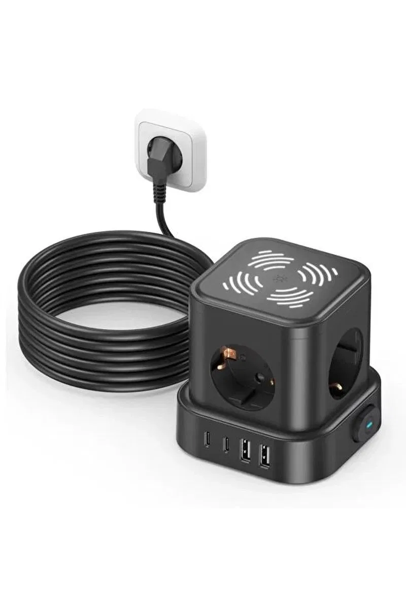 4lü Akım Korumalı Priz Gece Lambalı 2xusb 2xtype-c Çıkış Yüksek Gerilim Koruma Çoklu Priz Çoğaltıcı görsel 3