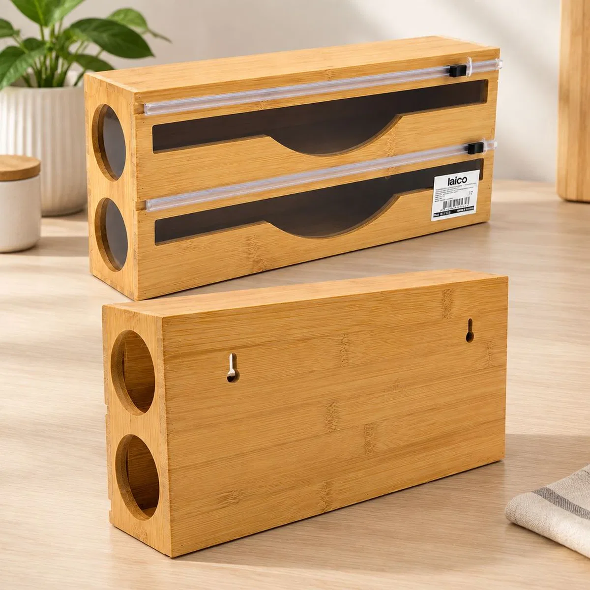 Bambu Ahşap Streç & Folyo Dispenseri (Havluluk, Kesici Klı)