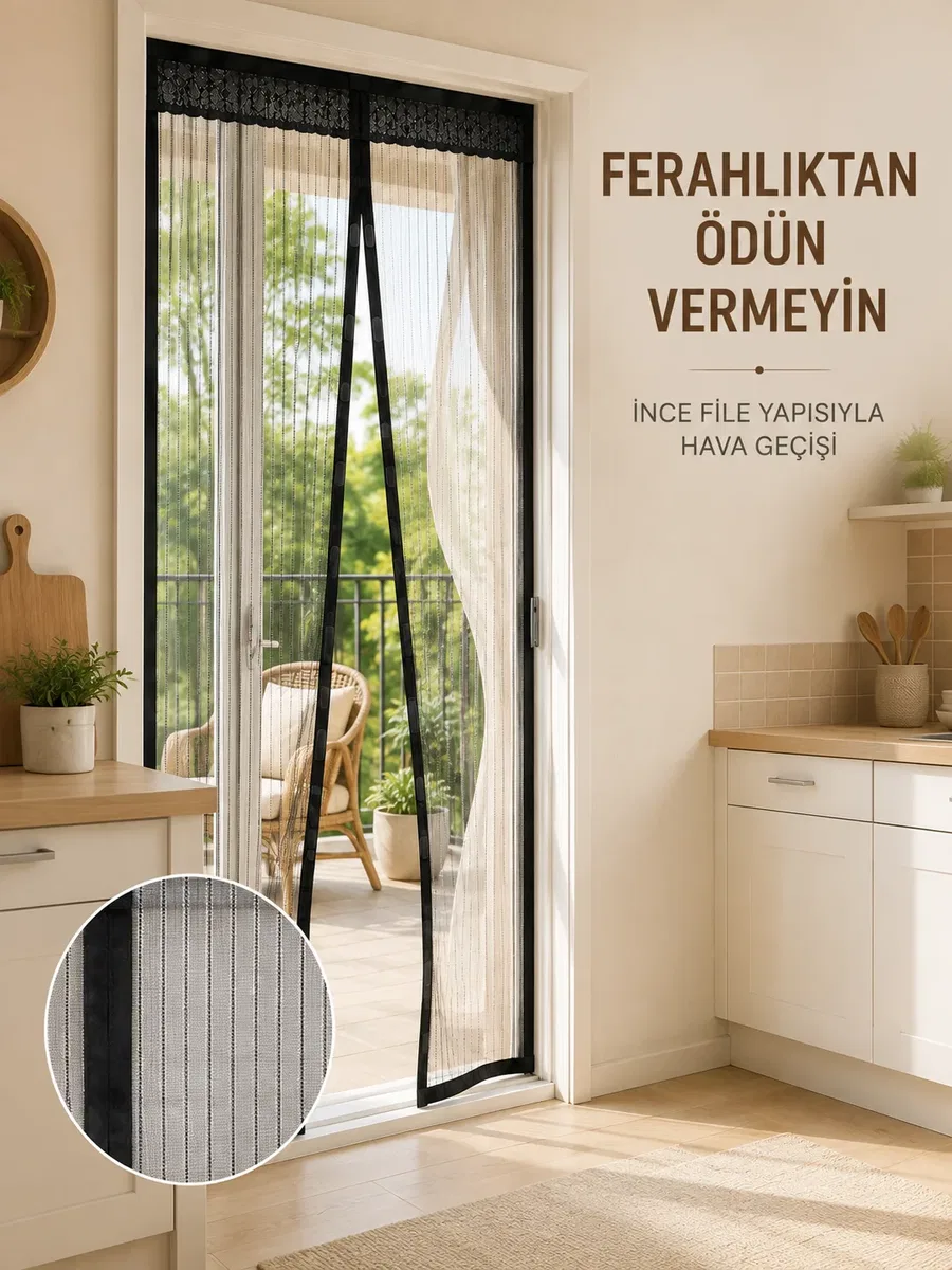 Siyah Mıknatıslı Kapı Sinekliği Sinek ve Böceklere Karşı Koruyucu File