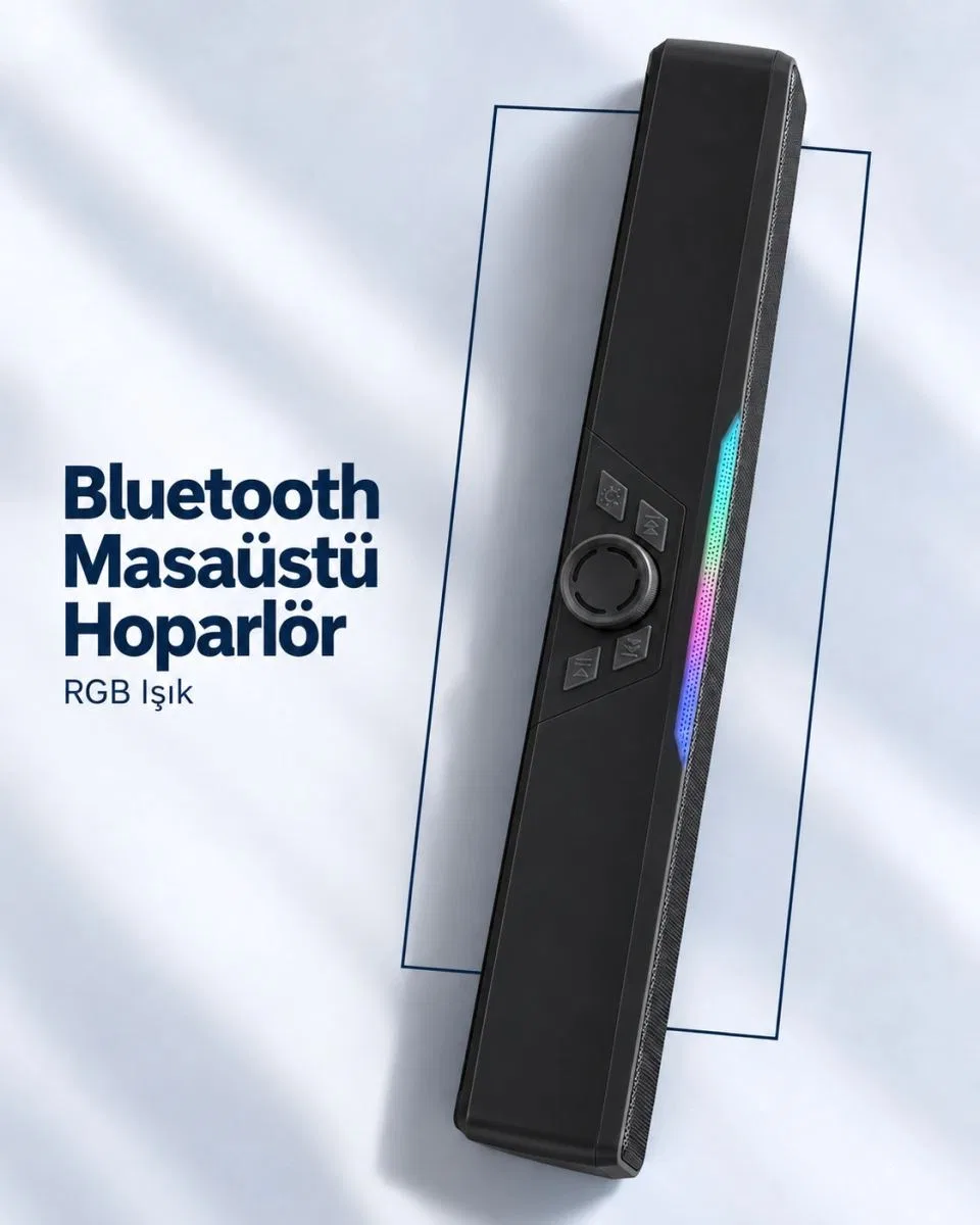 Monitör Altı Kullanıma Uygun Şarj Edilebilir Bluetooth Soundbar Hoparlör Siyah
