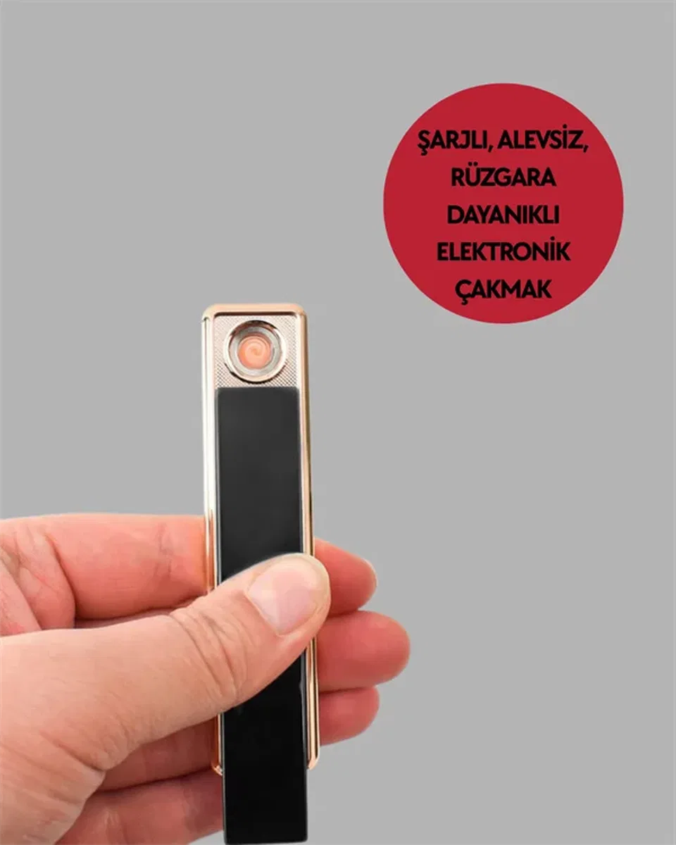 Rüzgar Geçirmez Elektronik Çakmak – Modern Tasarım, Metal Gövde görsel 4