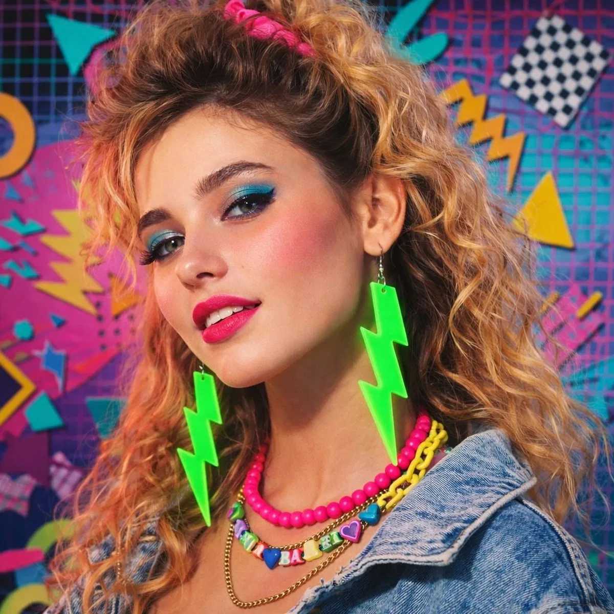 80’ler 9039lar Retro Neon Yeşil Şimşek Küpe 10 Cm görsel 4