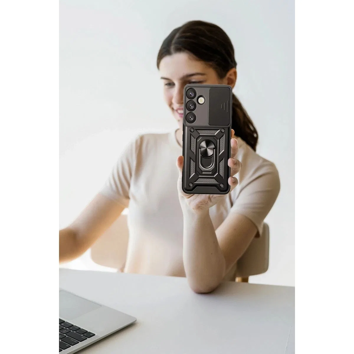 Samsung Galaxy S25 Kılıf Pars Lens Yüzüklü Silikon - Lacivert görsel 3
