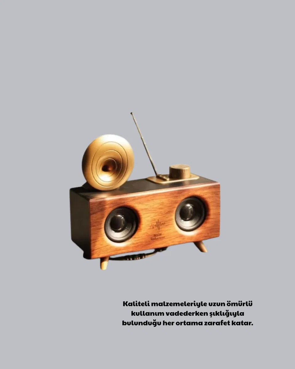 Nostaljik Gramofon Bluetooth Hoparlör – FM Radyo + USB + SD Kart Destekli görsel 3