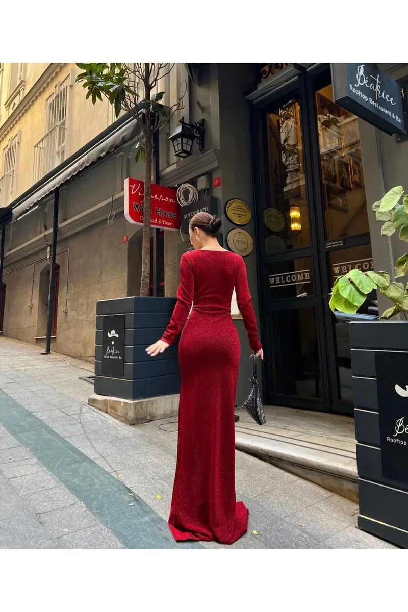Kadın Günlük Kalp Yaka Uzun Kol Çiçekli Bodycon Elbise görsel 8