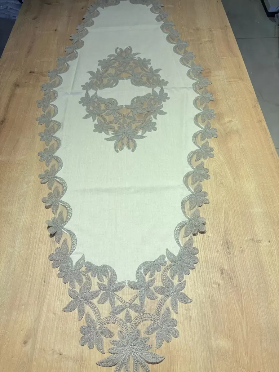 Salon Takımı Çeyizlik Kreme Gri Runner Set 5 Parça Keten Ranır Masa Konsol Sehpa Örtüsü Helena görsel 3