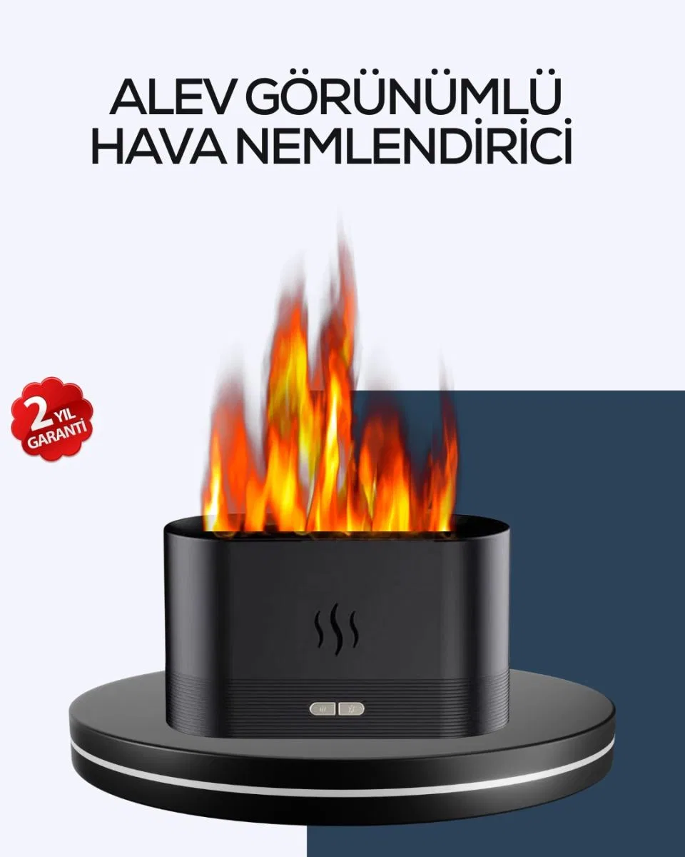Aromatik Oda Kokusu Difüzörü Alev Tasarımlı Led Işıklı Nemlendirici