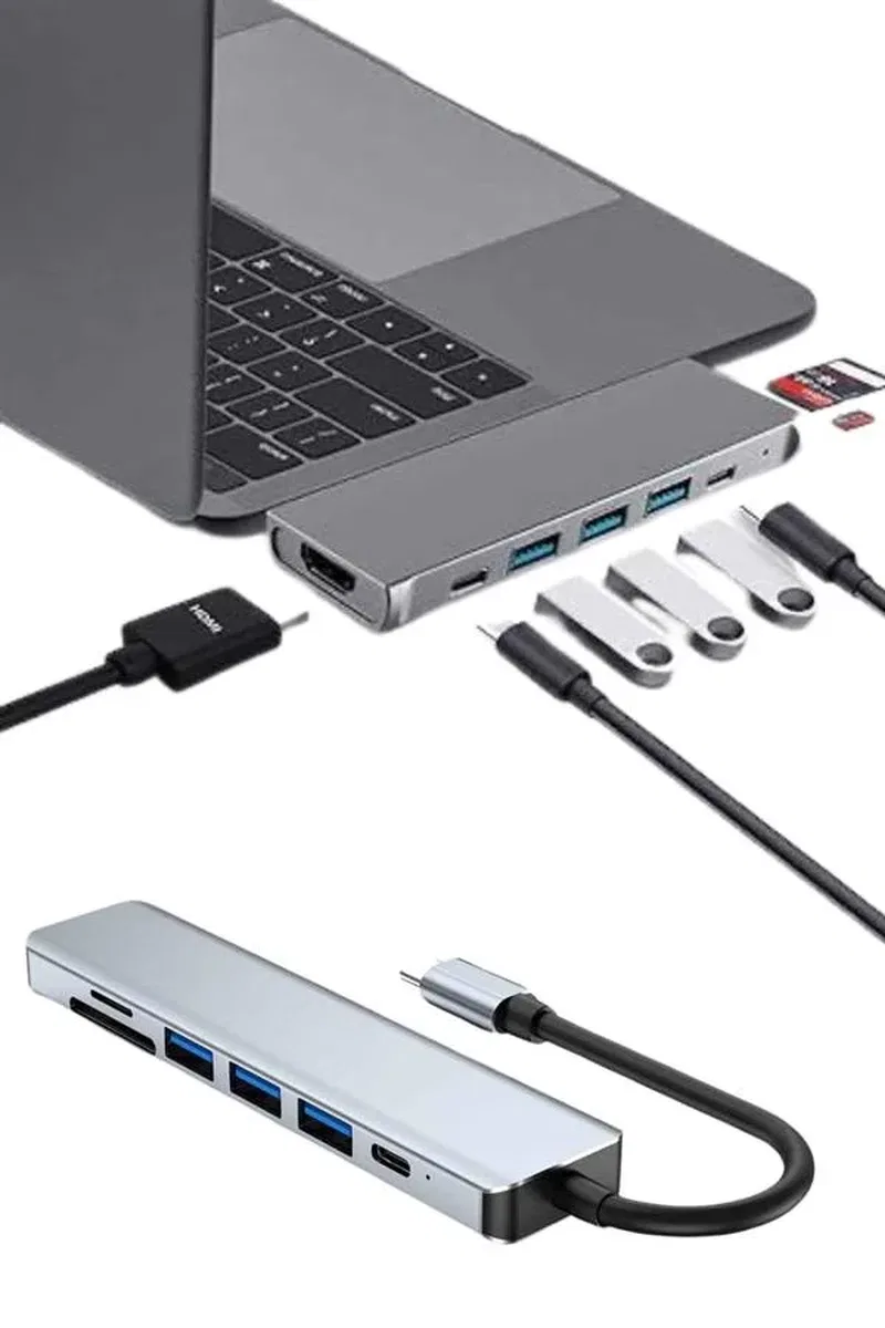 Usb Type-c Hub Dönüştürücü Çevirici Çoklayıcı Macbook Çevirici 8 Portlu görsel 5
