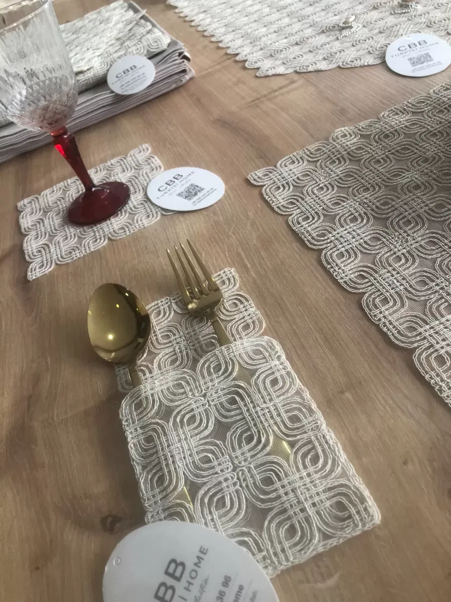 Sofra Takımı Orion Gardenya Keten Yemek Takımı 160x260 Masa Seti 26 Parça Runner Set Kapiçino görsel 8