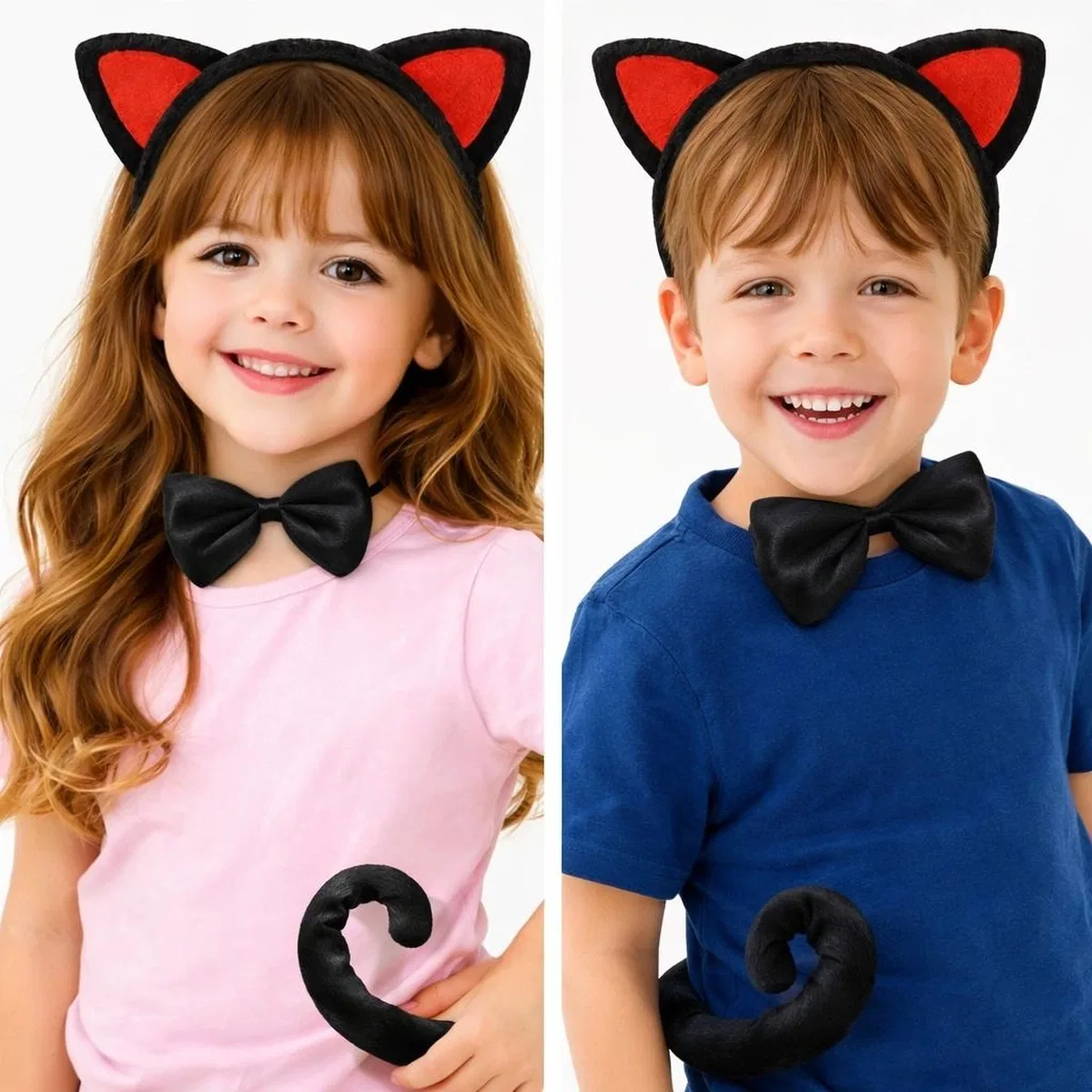 Kırmızı Kulaklı Kedi Kostüm Seti – Taç Papyon Kuyruk 3 Parça görsel 2