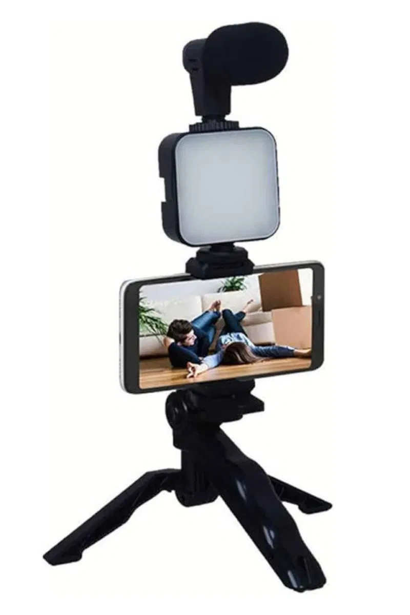 Telefon Tutucu Mikrofonlu Işıklı Youtuber Video Kayıt görsel 2