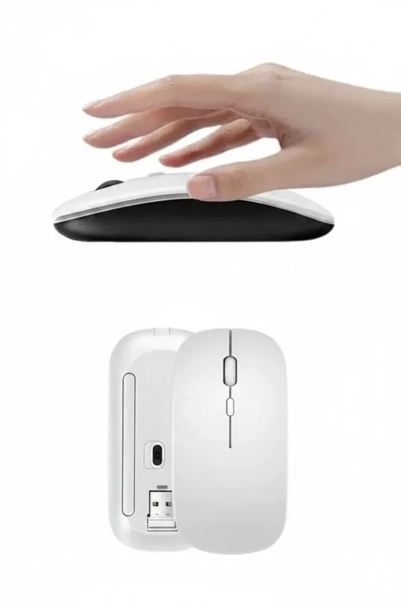Kablosuz Mouse Fare Şarjlı Bluetooth Wireless Çift Modlu Sessiz görsel 3
