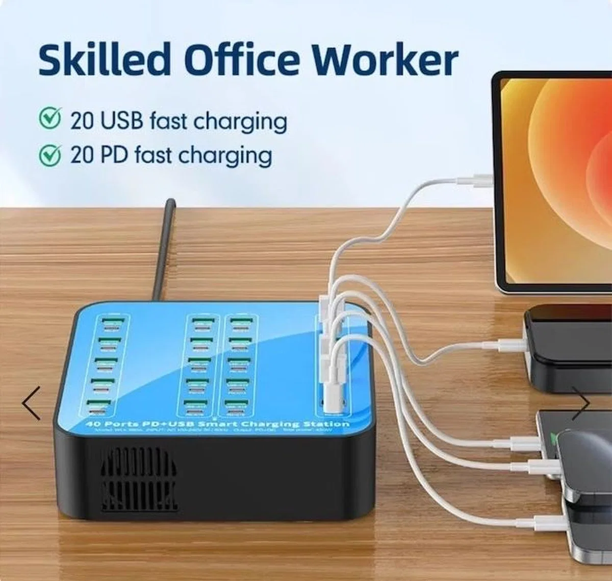 40 Portlu 400w Hızlı Şarj İstasyonu 20x Usb + 20x Type-c Pd Çıkışlı Şarj Cihazı görsel 2