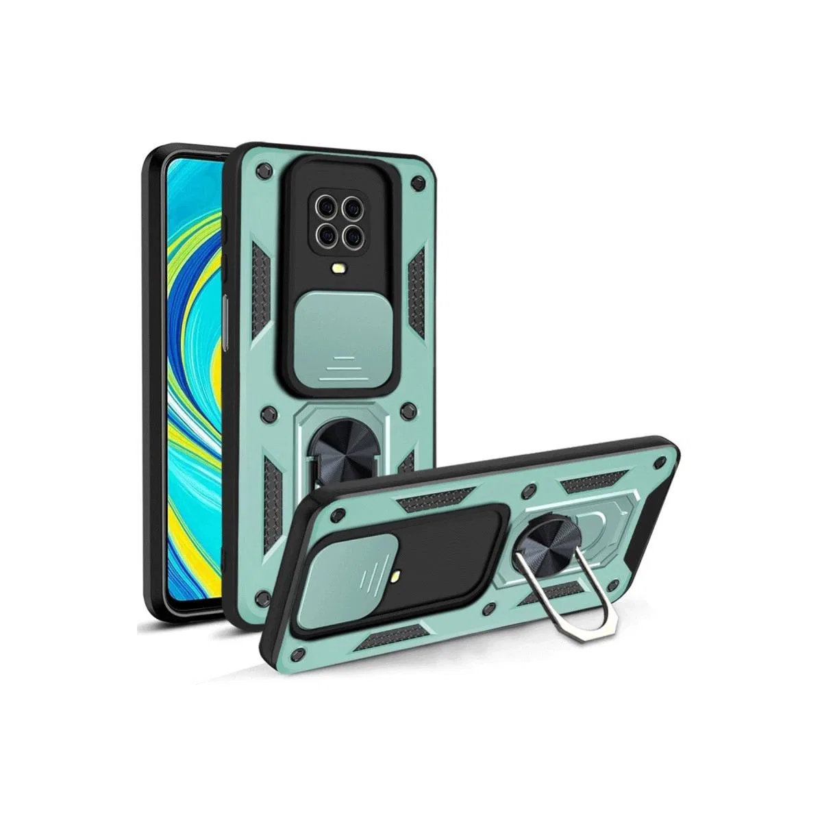 Xiaomi Redmi Note 9 Pro Kılıf Pars Lens Yüzüklü Silikon - Yeşil