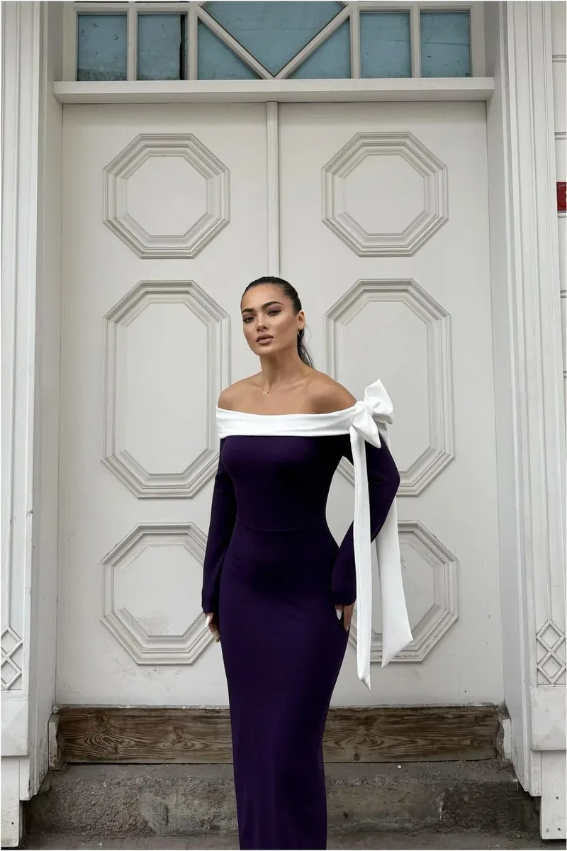 Kadın İnce İşçilik Krep Kumaş Straplez Abiye Elbise görsel 6