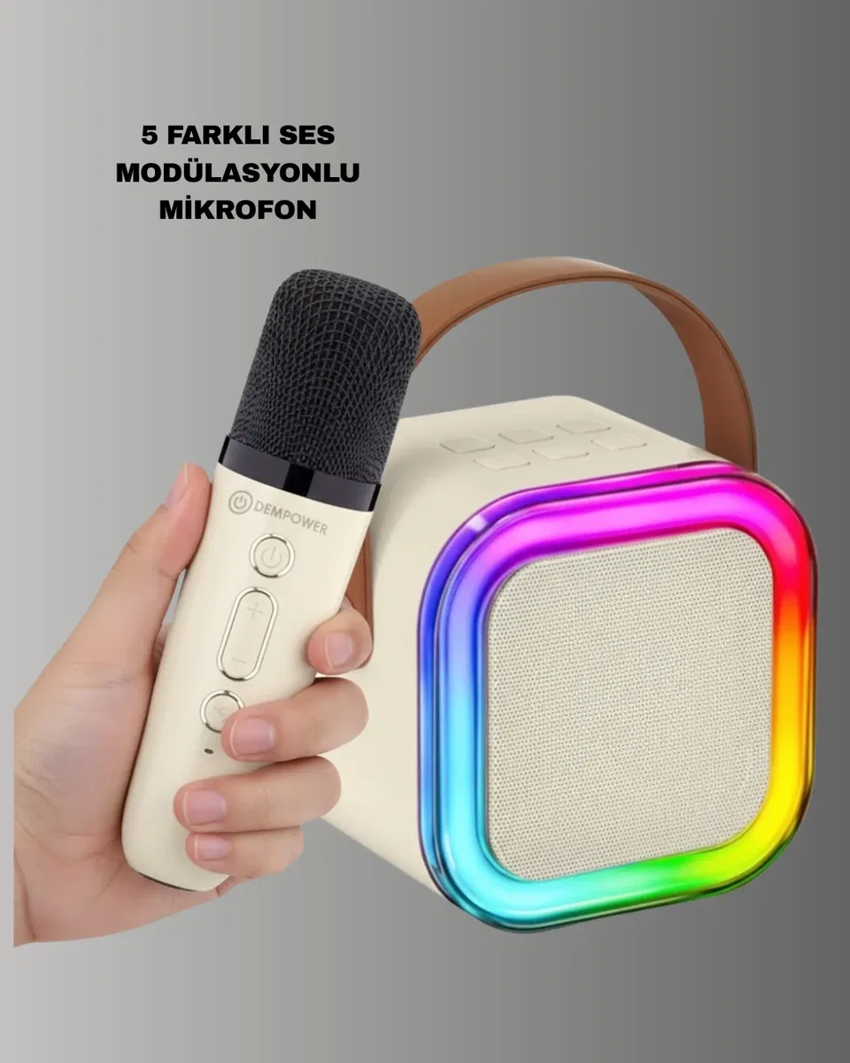 Bluetooth Karaoke Mikrofon ve Hoparlör Seti Taşınabilir görsel 4