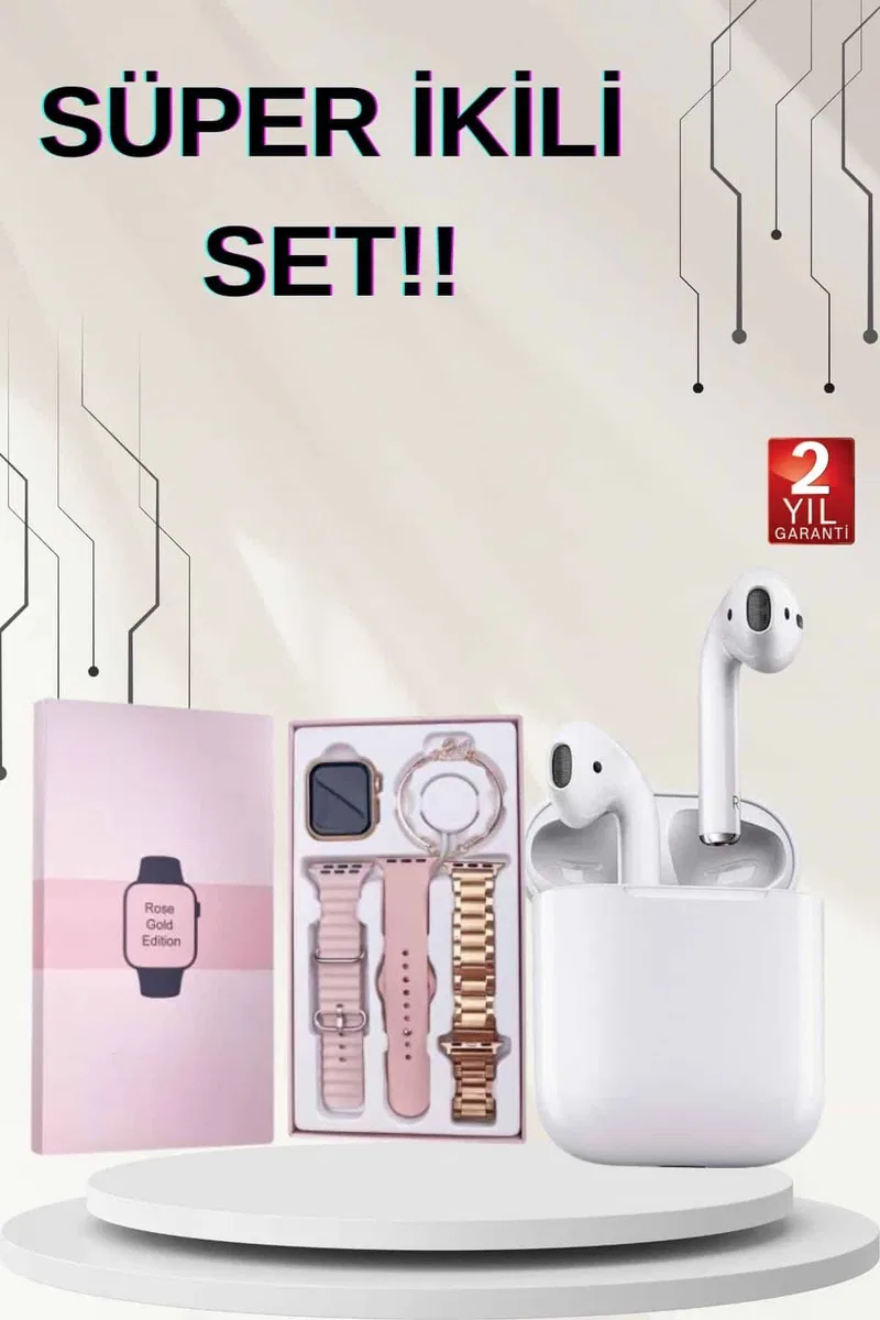 3 Kordonlu Dokunmatik Ekran Akıllı Saat ve 2. Nesil Kablosuz Bluetooth Kulaklık ANC/ENC