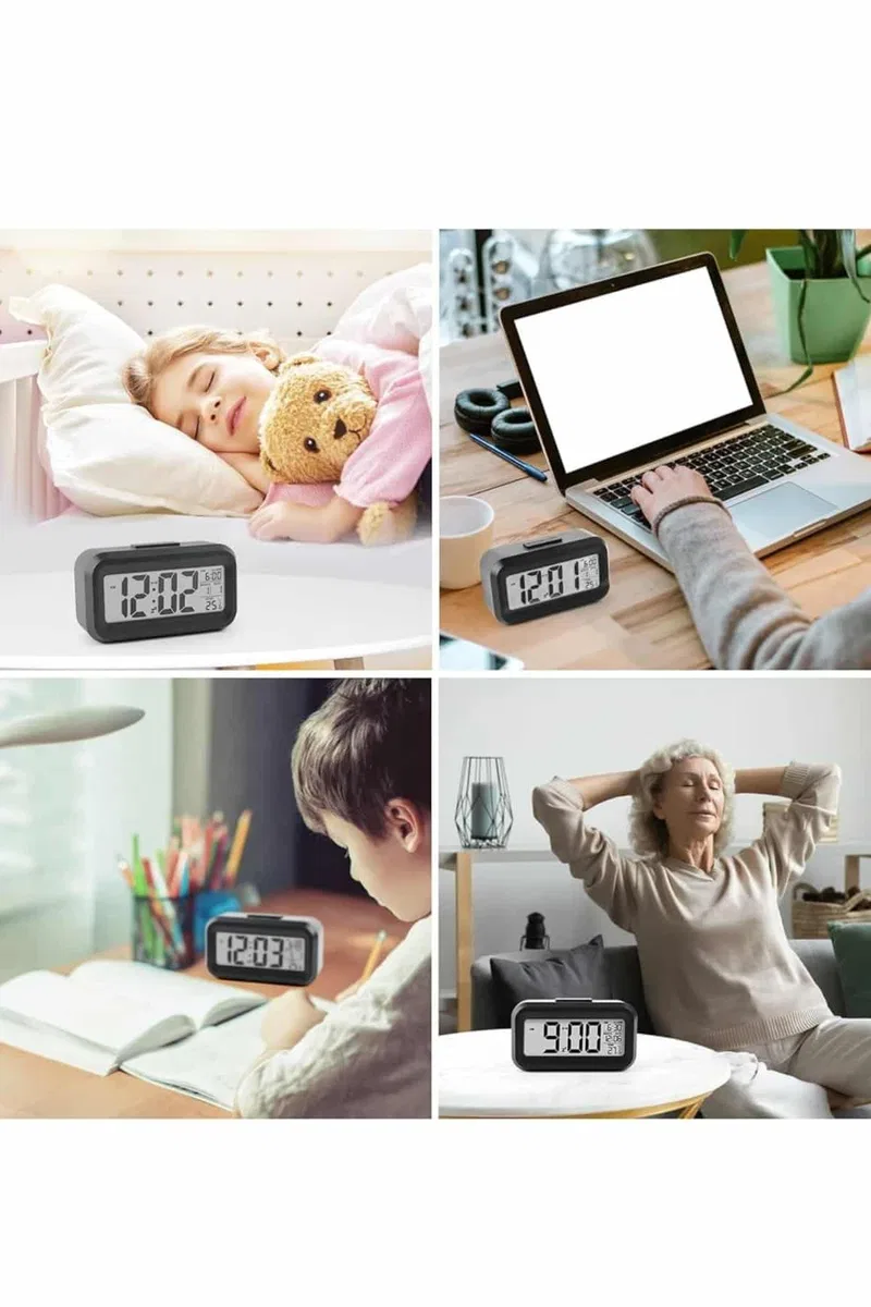 Dijital Işıklı Alarmlı Çalışma Masası Ekran Pilli Çalar Saat görsel 4