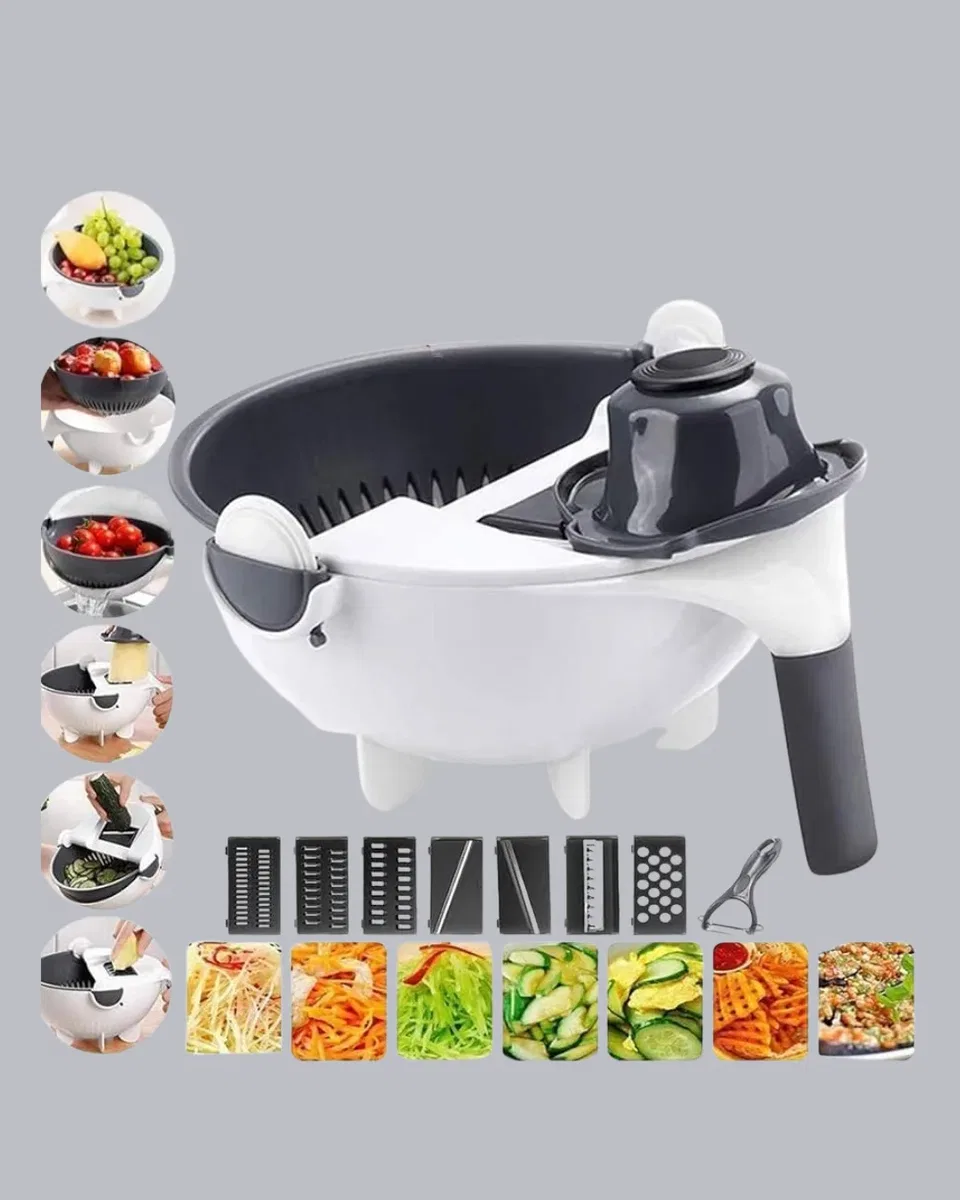 5 Fonksiyonlu Döner Rende Süzgeçli Çok Amaçlı Sebze Doğrayıcı Kaymaz Tabanlı görsel 2
