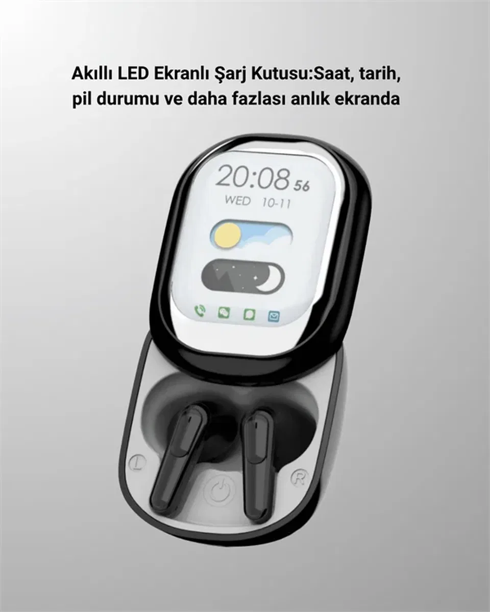 Akıllı Ekranlı Bluetooth 5. 4 Kablosuz Kulaklık – Dokunmatik ve Şarj Kutulu