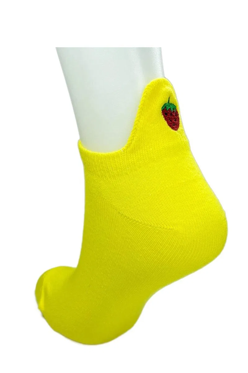 6 Çift Çilek Nakış Baskılı Pamuklu Yumuşak Kadın Bilek Çorap görsel 6