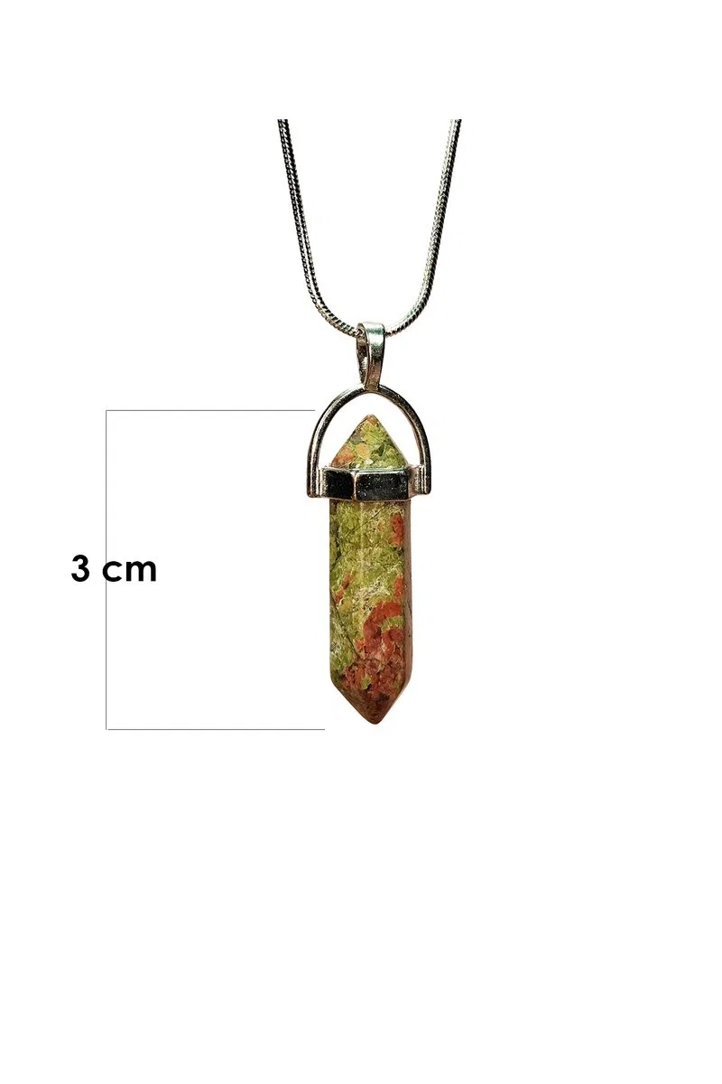 Unakit Doğal Taşı Zincirli El Yapımı Kolye Uç: 3 cm Zincir: 20 cm Kutulu görsel 2