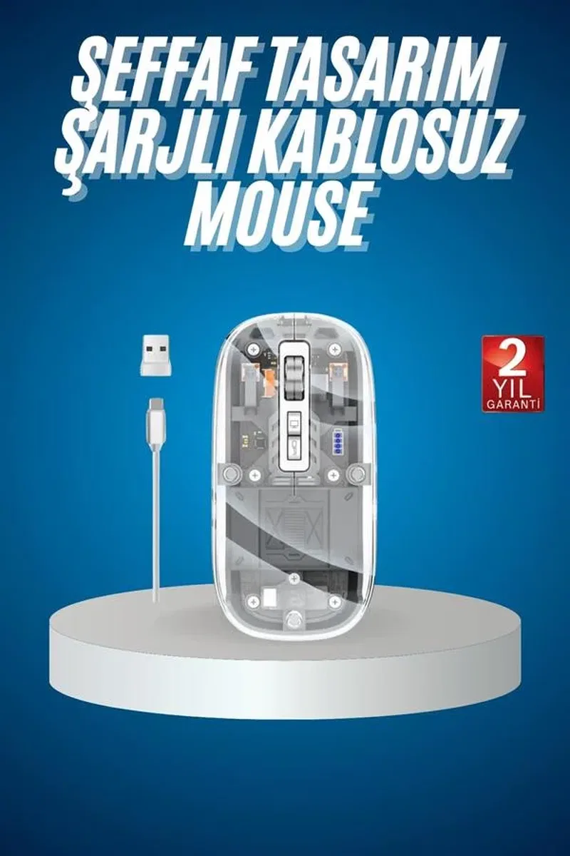 Sessiz Tıklama Çift Modlu Bluetooth Ve Alıcı Şeffaf Mouse Fare görsel 2