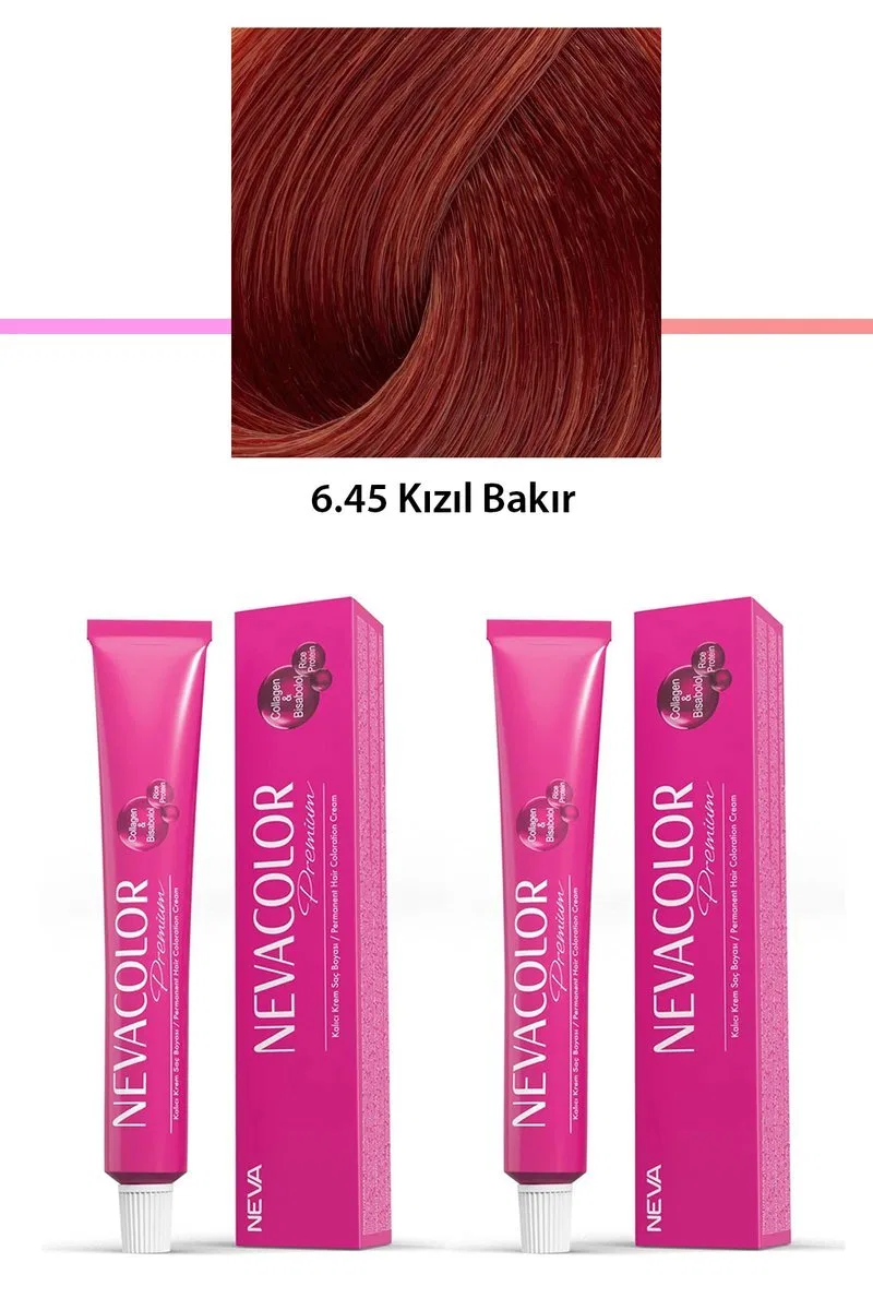 2 li Set Premium 6. 45 Kızıl Bakır - Kalıcı Krem Saç Boyası 2 X 50 g Tüp