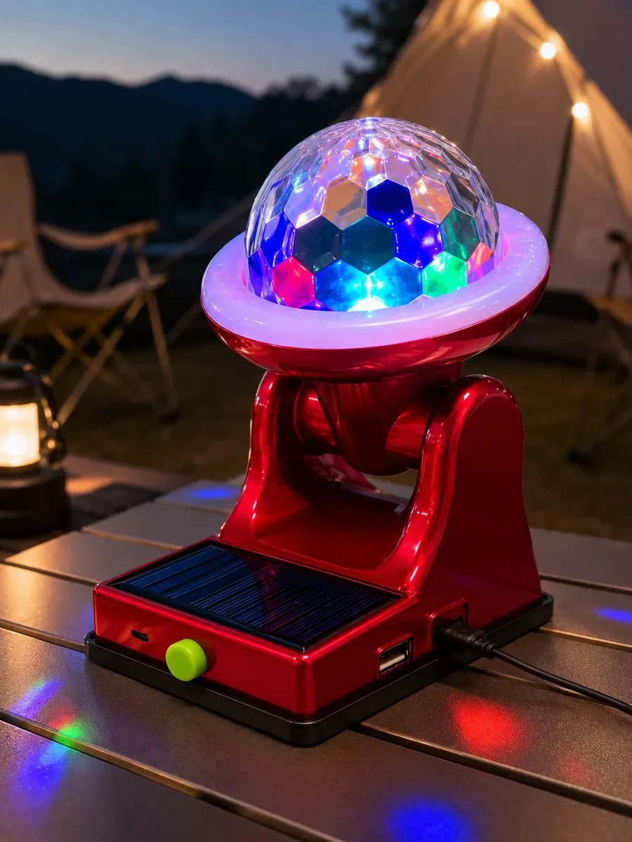 Şarjlı RGB Projektör Lamba Güneş Enerjili Çok Fonksiyonlu Disco Işık Lambası görsel 4