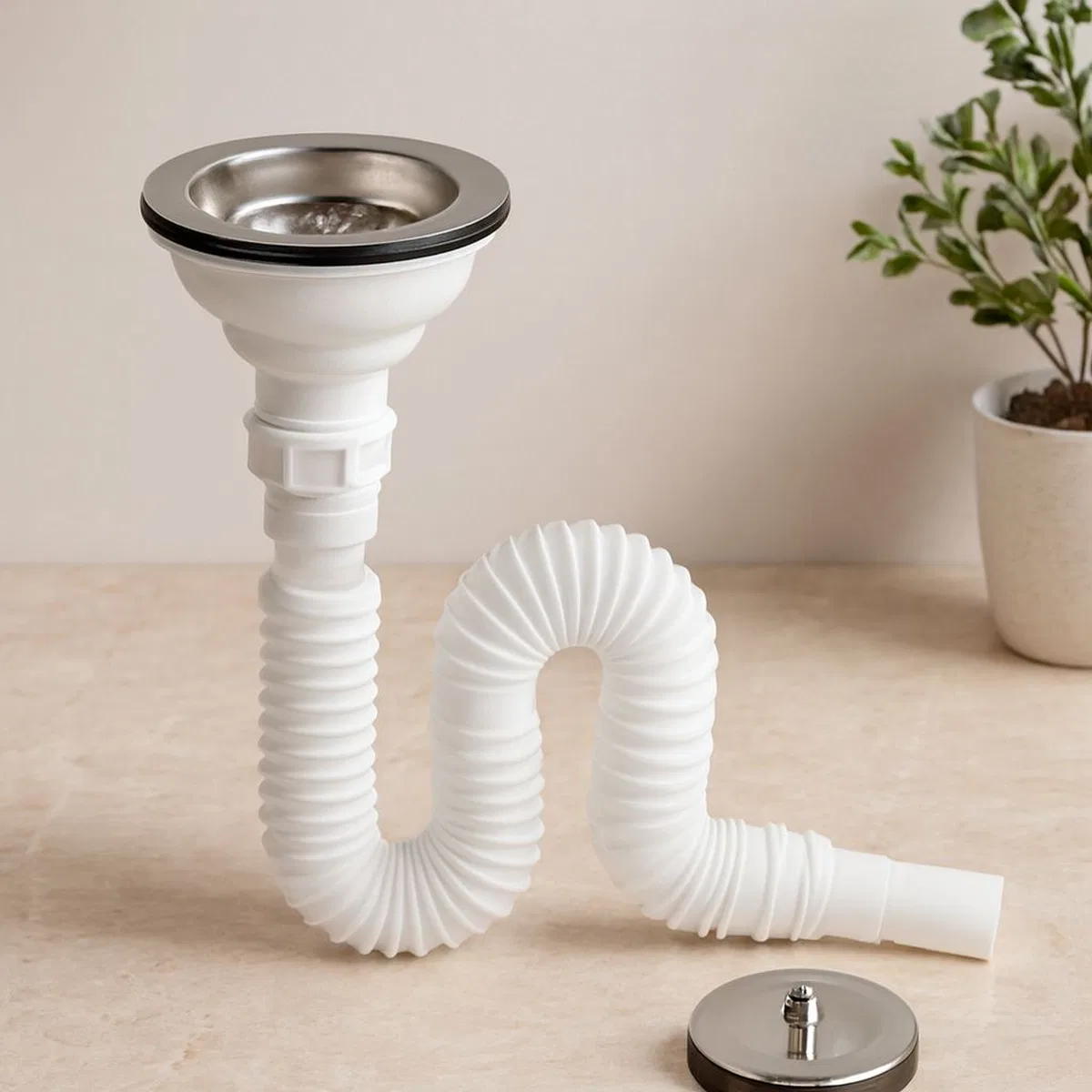 Filtreli körüklü çöpmak kafalı lavabo sifonu