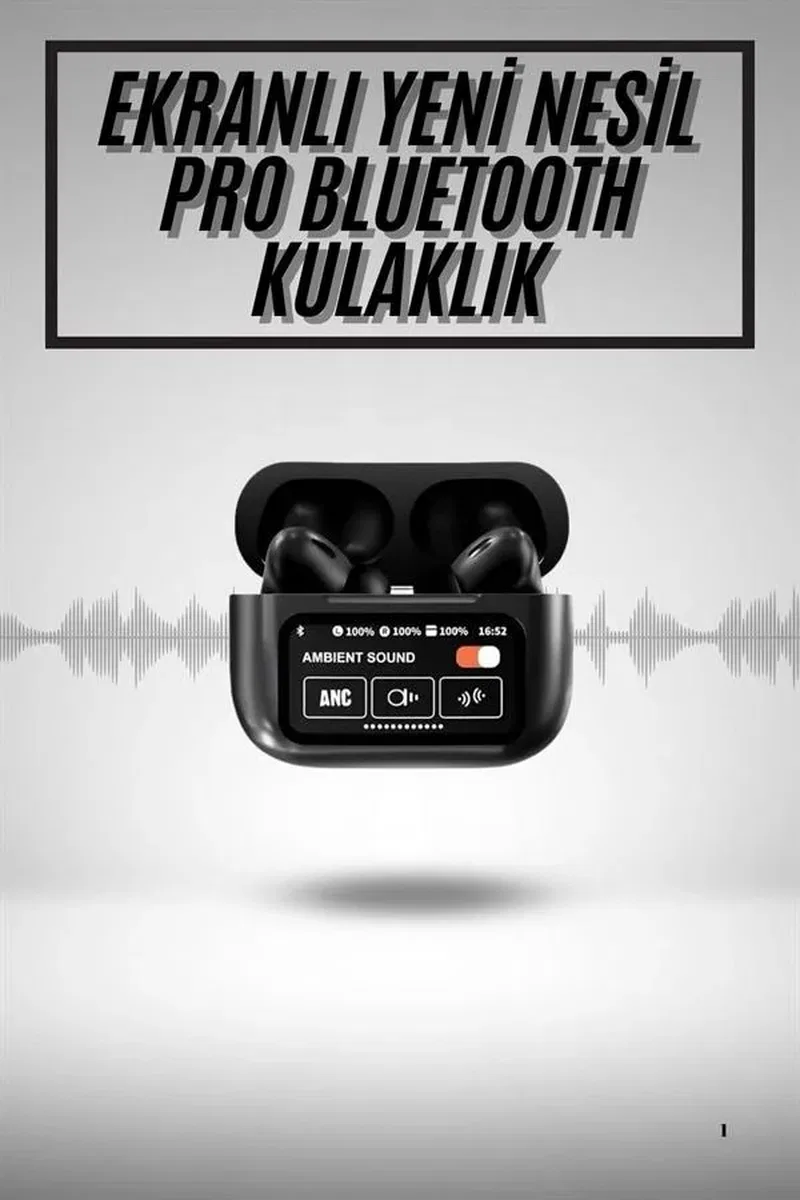 Yeni Nesil ANC Özellikli Çağrı Cevaplayan Dokunmatik Ekranlı Bluetooth Kulaklık Siyah görsel 2