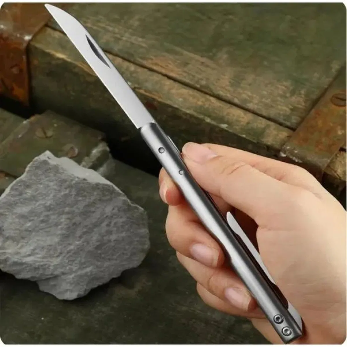 İnce D2 Çelik Çakı 18 Cm, Metal Sap görsel 2