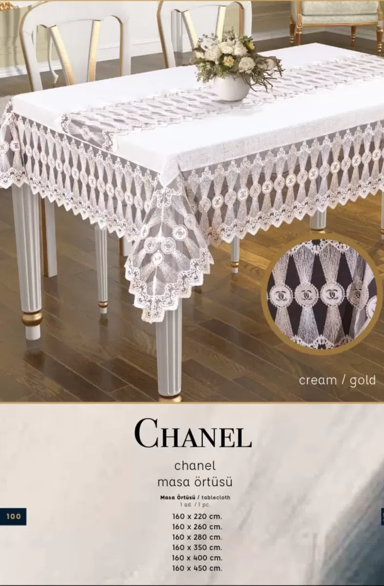 Chanel Model Gardenya Keten Krem-Krem 160x260 cm Şık Dekoratif Masa Örtüsü görsel 7