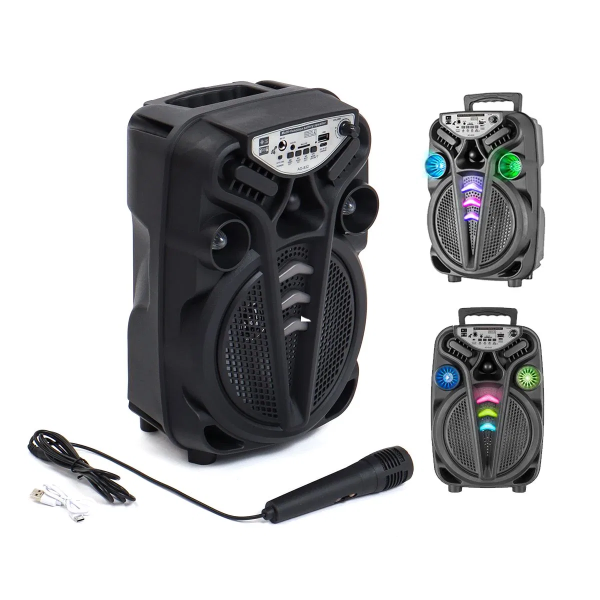 8 inç Kablosuz Karaoke Hoparlör Mikrofonlu, USB/TF/AUX, Işıklı, Şarjlı görsel 2