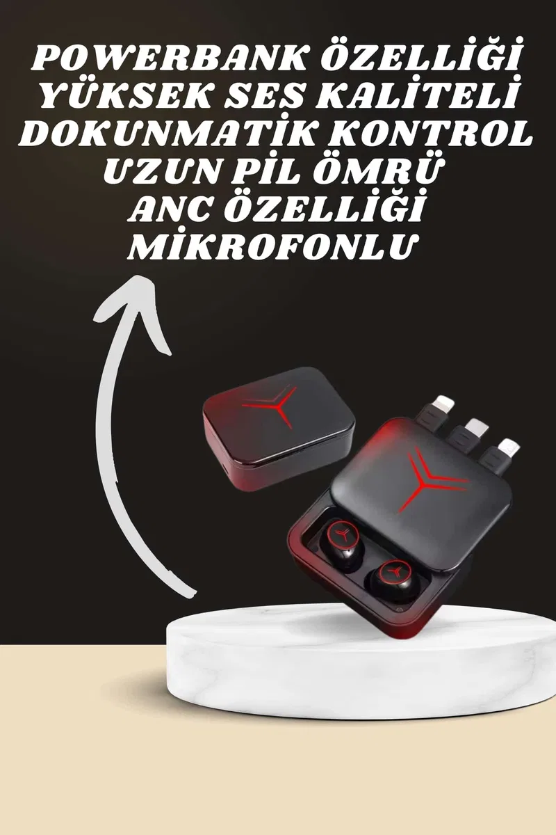 Dijital Göstergeli Powerbank Kablosuz Kulaklık ve 7 Kordonlu Yeni Nesil Akıllı Saat Dokunmatik Kontrol görsel 2