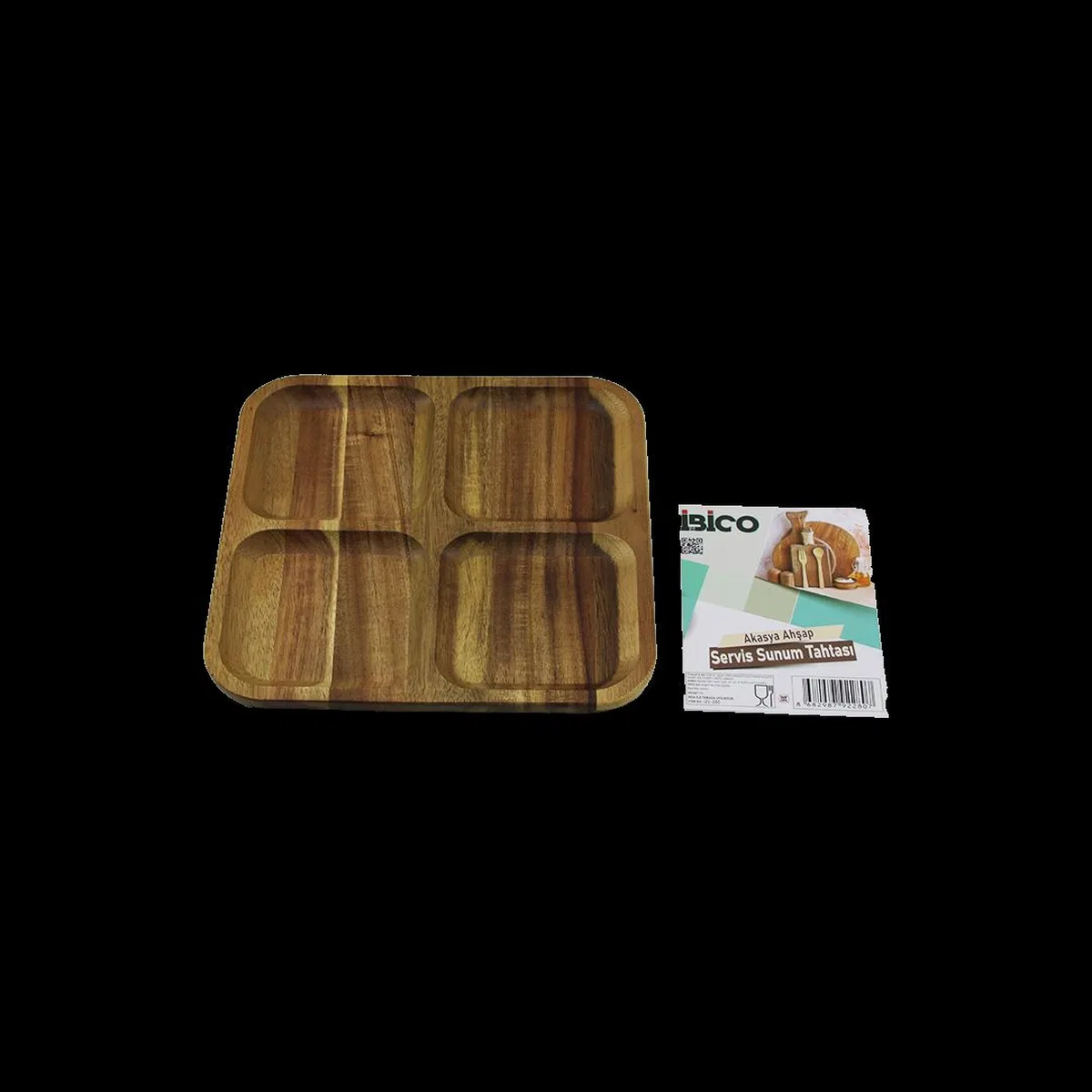 Akasya Ahşap 4 Bölmeli Kare Servis Tepsisi 20x20x1. 4 cm görsel 2