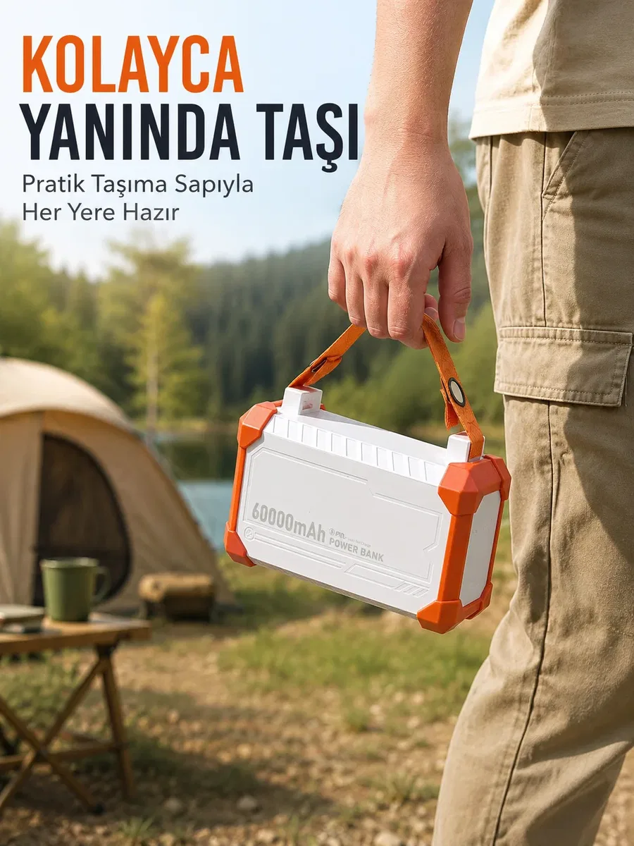 60000 mAh Yüksek Kapasiteli Powerbank 22. 5W Hızlı Şarj 4 Entegre Kablolu Dijital Göstergeli Taşınabilir Şarj Cihazı