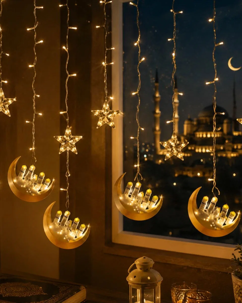 Hilal Yıldız Led Ramazan Işığı 3 Metre Dekoratif Perde Aydınlatması
