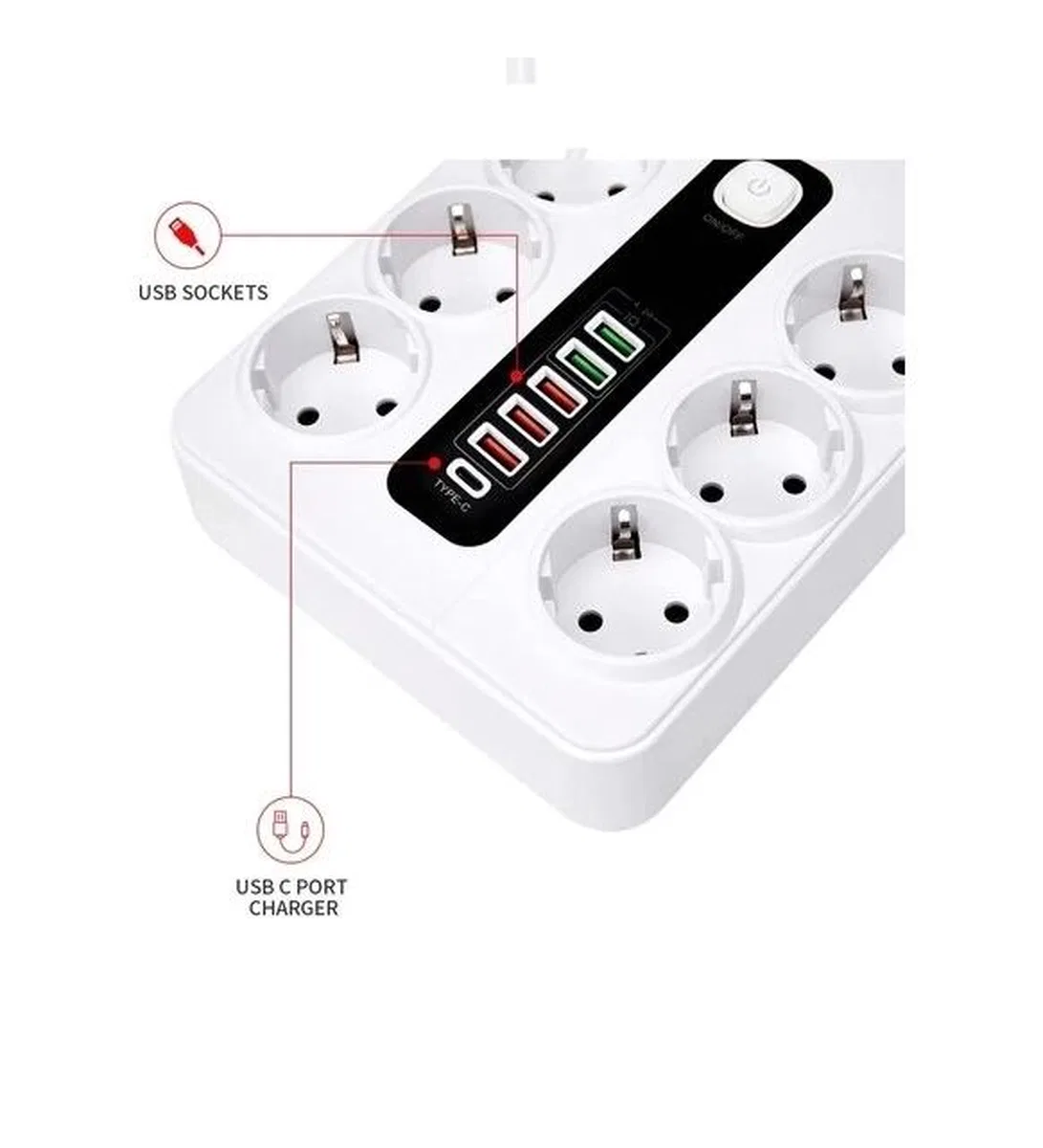 Vothoon Hp-h04 3000w 10amper 6’lı 2metre Uzatma Kablolu Çoklu Termal Akım Priz görsel 4