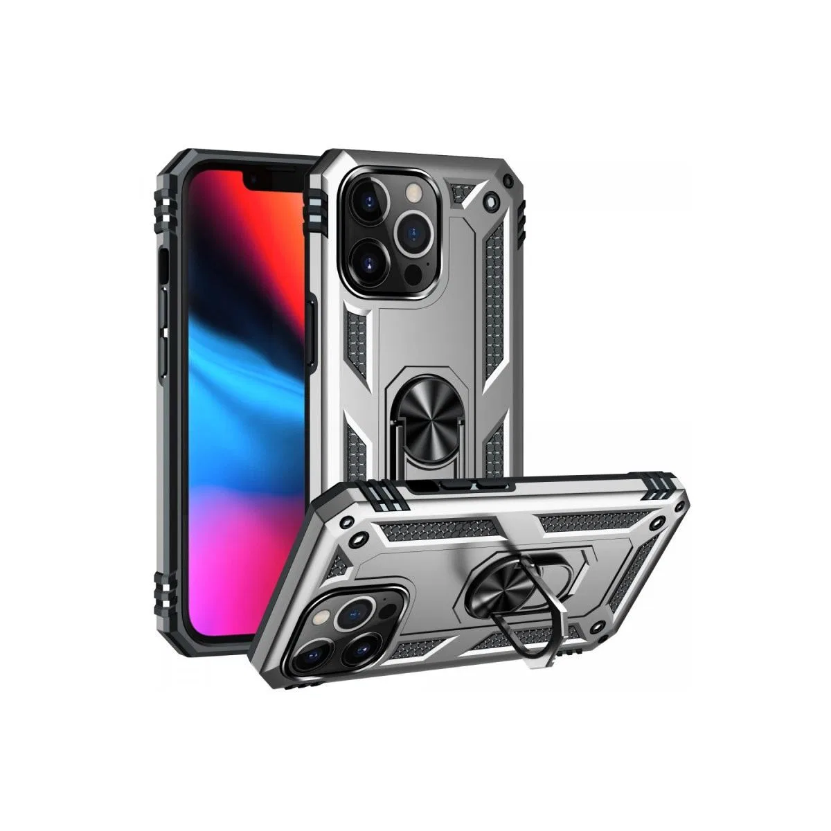 Apple İphone 13 Pro Max Kılıf Sofya Yüzüklü Silikon Kapak - Gümüş görsel 2