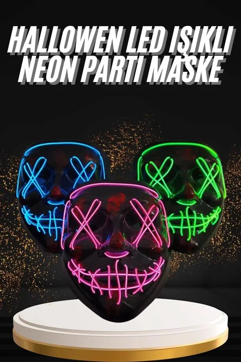 Hallowen Parti Maskesi Neon Led Işıklı Maske 3 Modlu Cadılar Bayramı Maskesi görsel 2