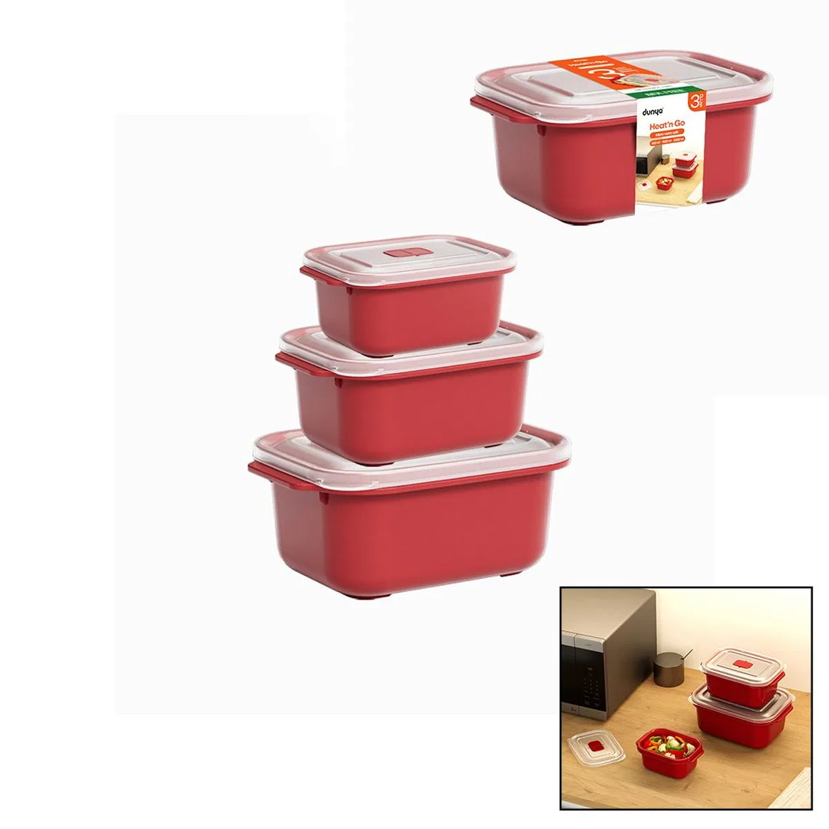 Kırmızı Dikdörtgen Saklama Kabı Seti 3'lü (500/1000/2000 ml) görsel 3
