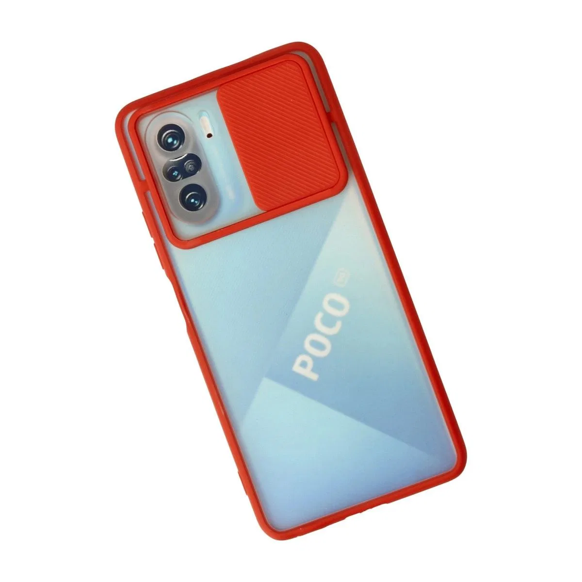Xiaomi Poco F3 Kılıf Palm Buzlu Kamera Sürgülü Silikon - Kırmızı görsel 2